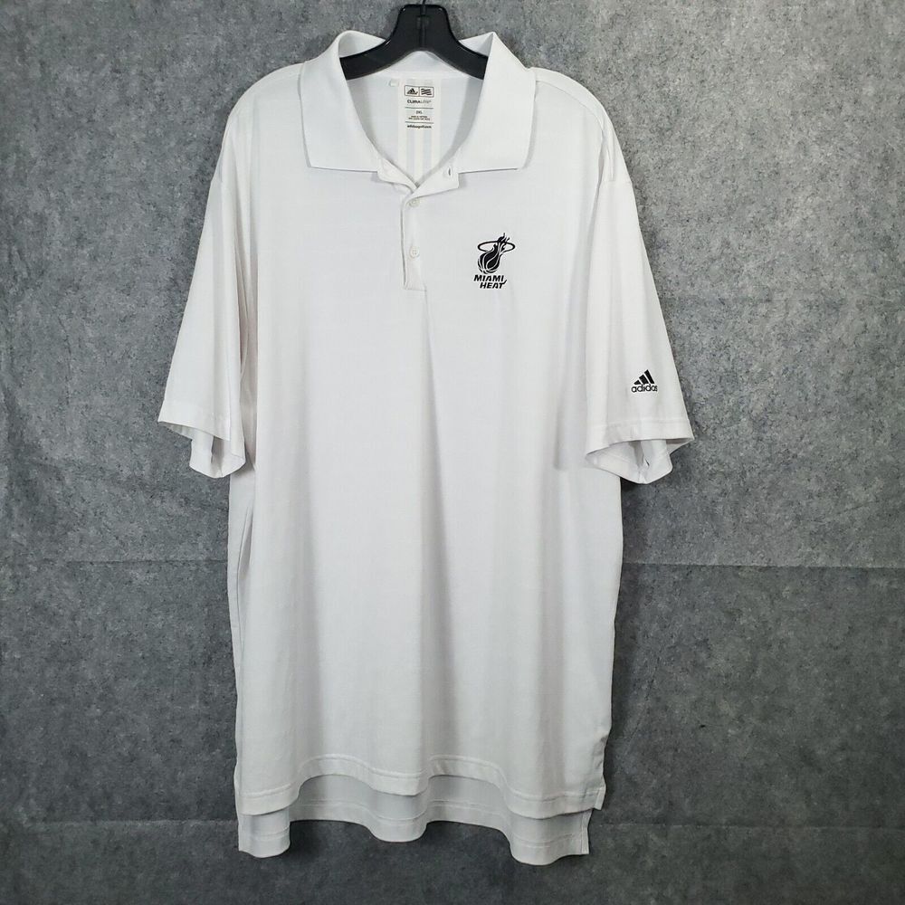 Miami Heat Polo Shirt Mens 2XL XXL White Adidas‎ NBA Basketball Lightweight Golf